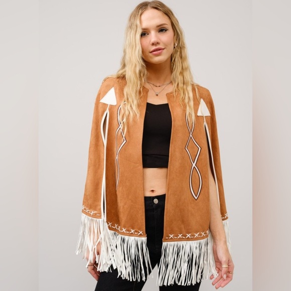 New blue b Light Pink Rose & White Whipstitch Fringe Trim Western Native Cape OS - Picture 11 of 14